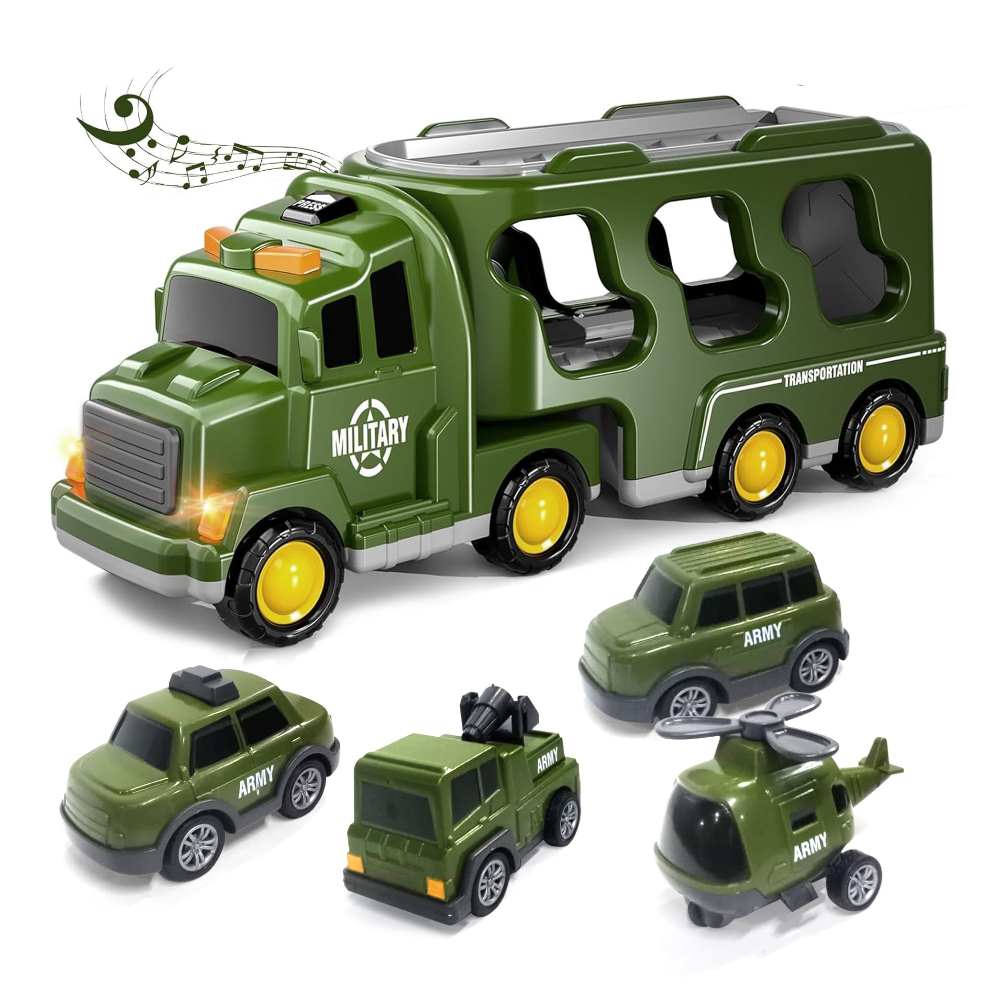 Kidology 5-in-1 Friction-Powered Military Army Truck Toy Set with Music – Montessori Educational Transport Carrier Vehicle Toy for Boys & Girls, Fun Birthday Gift for Kids Ages 3+-picture-20