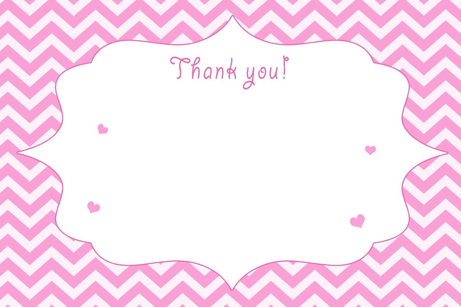 30 Blank Thank You Cards Notes Pink Chevron Girl Birthday Baby Shower + 30 White Envelopes