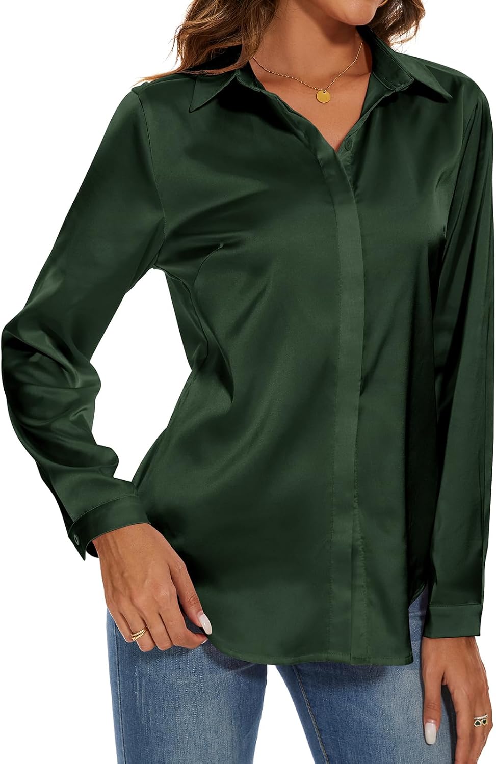 Miqieer Women's Silk Blouse Long Sleeve Lady Shirt Casual Office Work Blouse Shirt Tops - Image 2