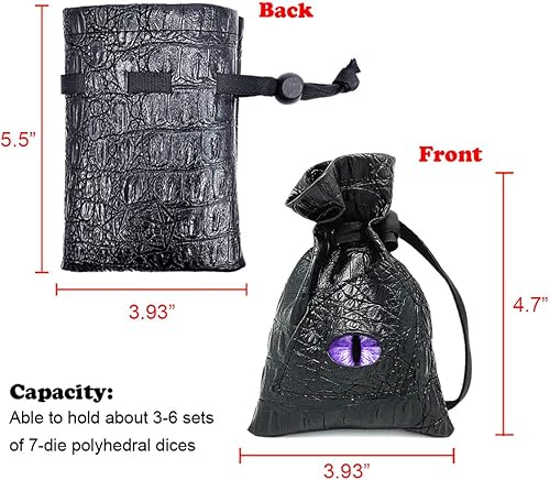 Miniatura 3 de Haxtec - Bolsa de almacenamiento para dados de piel sintética con cordón y diseño de ojo de dragón, para dados de D&D, monedas y accesorios, Ojo