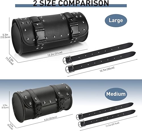 Miniatura 8 de Bolsa de horquilla para motocicleta, universal de piel sintética con 2 correas, cierre de hebilla, bolsa para manubrio de motocicleta, bolsa de