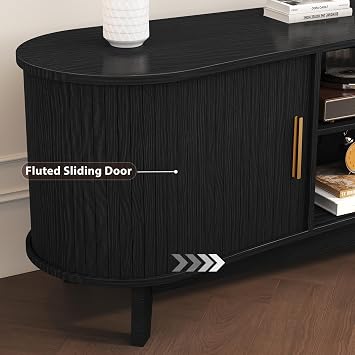 Mid Century Modern TV Stand for 65 TVs, Fluted TV Stands Black