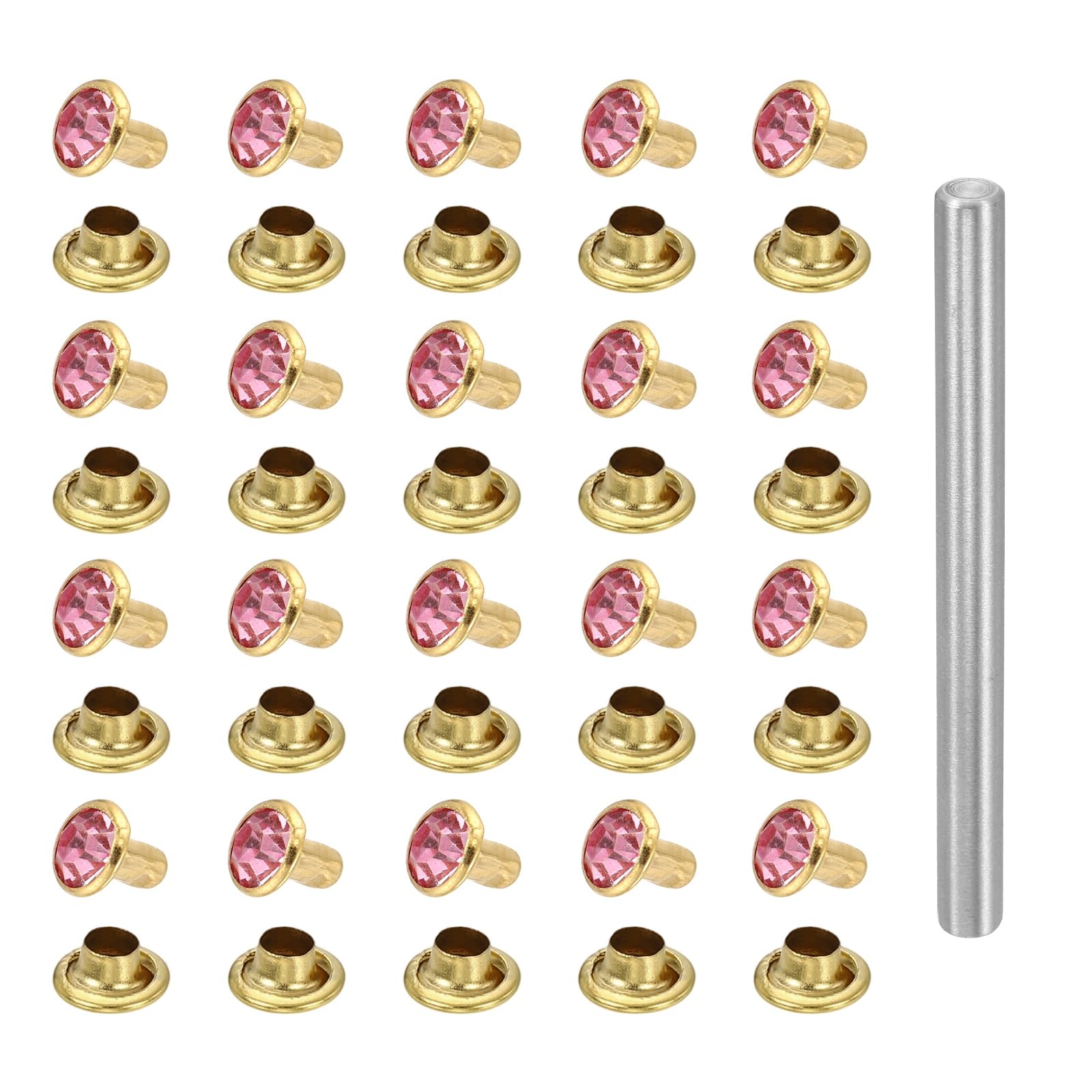 sourcing map 100pcs Crystal Rivets 6mm Rhinestone Rapid Stud Rivets with Steel Installation Tool for Clothing Leather Fabric Arts Decoration Leathercraft DIY, Pink โ image 1