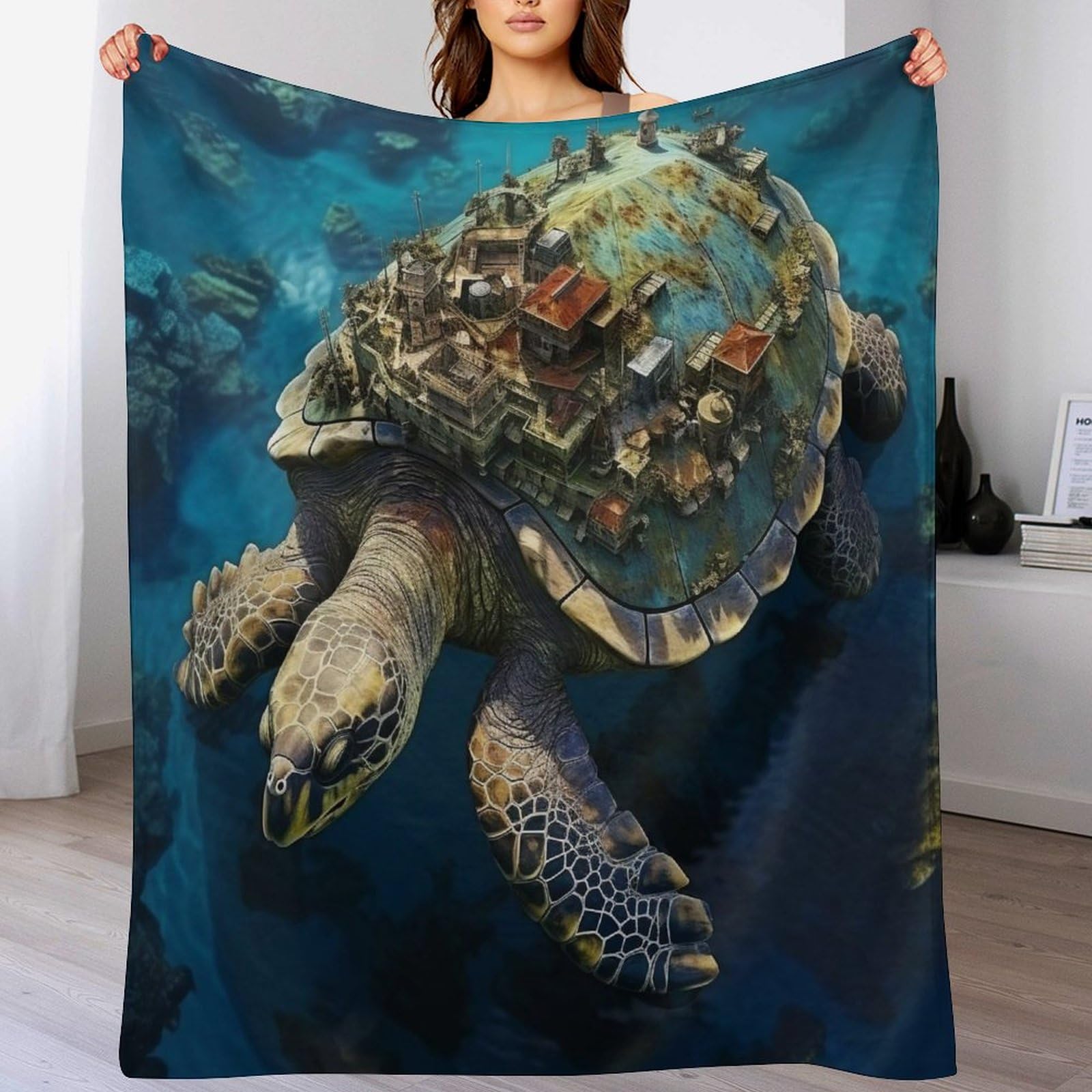 Couverture plaid polaire tortue de mer en flanelle douce de 130x150cm pour canapé