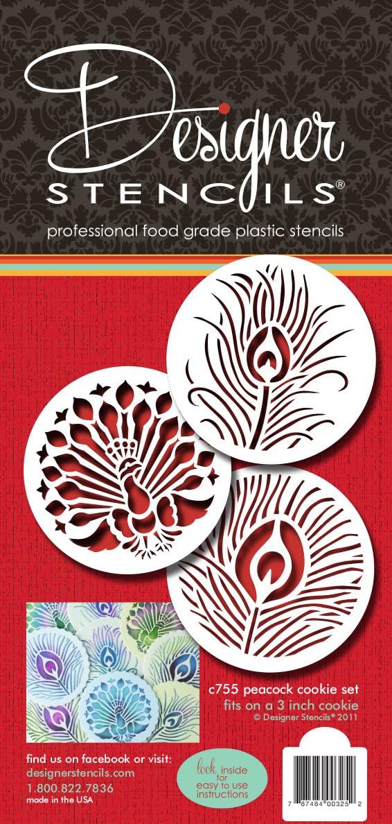 Designer Stencils Peacock Cookie Stencil Set, Beige/Semi