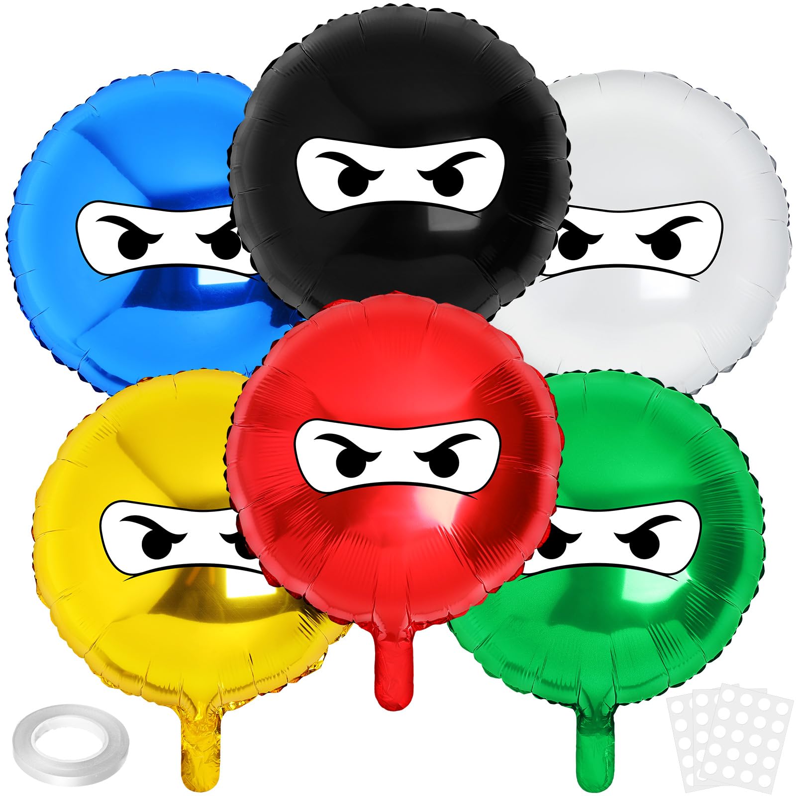 Hungdao 6 Pcs 18 Inches Ninja Balloons Colorful Ninja Theme Party Supplies Aluminum Film Balloon Birthday Party Favors