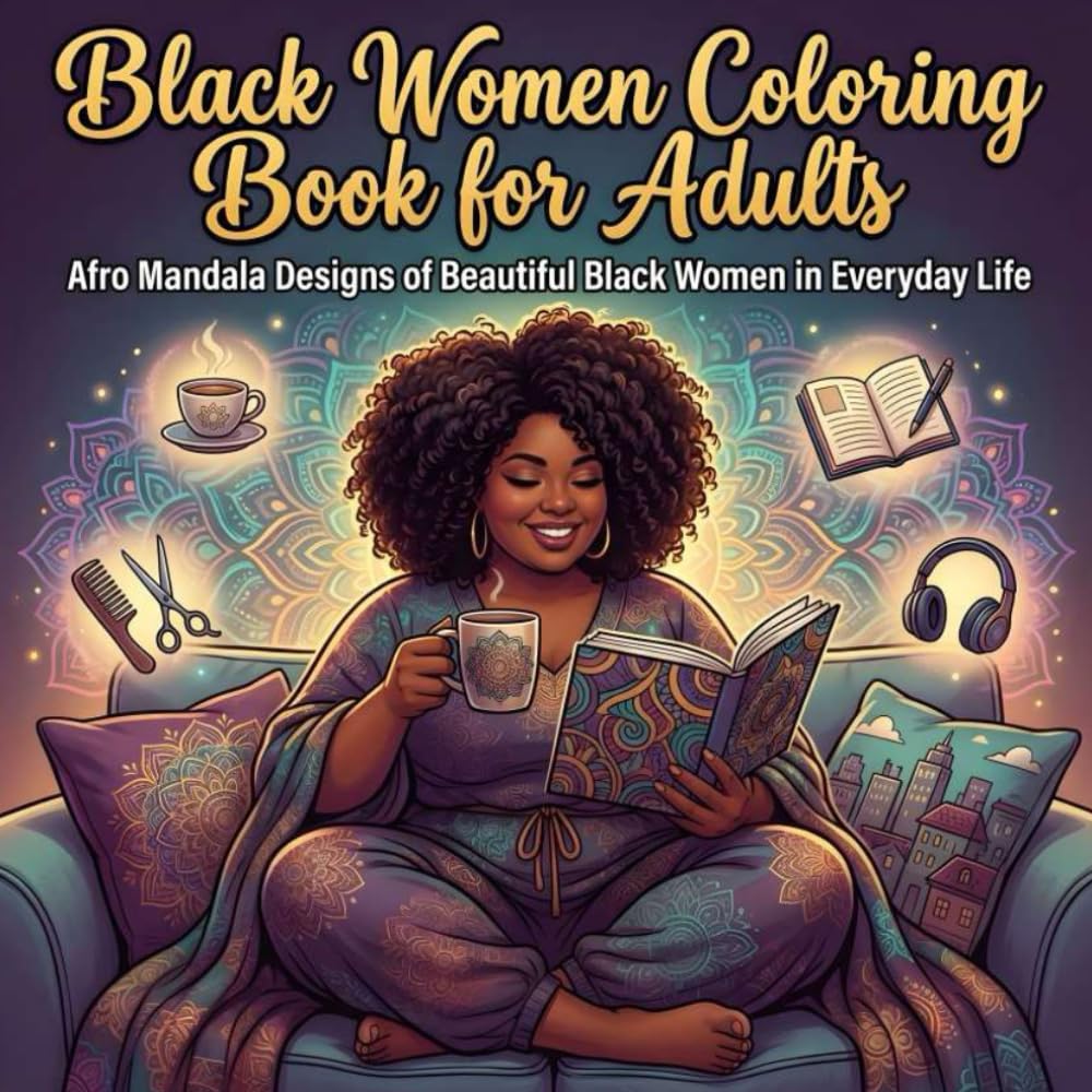 Black Women Coloring Book for Adults: Afro Mandala Portraits of Beautiful Black Women in Everyday Life