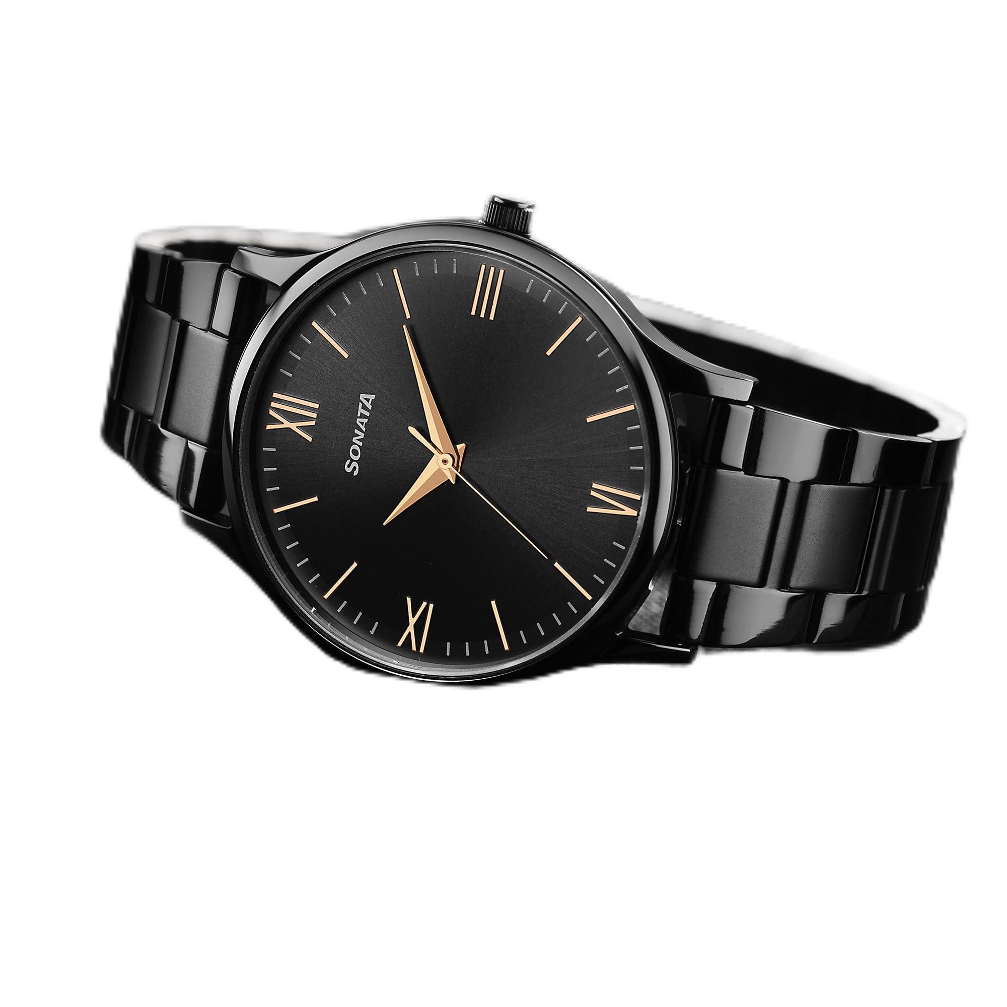 Sonata Aspire 2.0 Black Dial Round Stainless Steel Strap Watch for Men_77105NM09W (B0D1YLBG66) Amazon Price History, Amazon Price Tracker