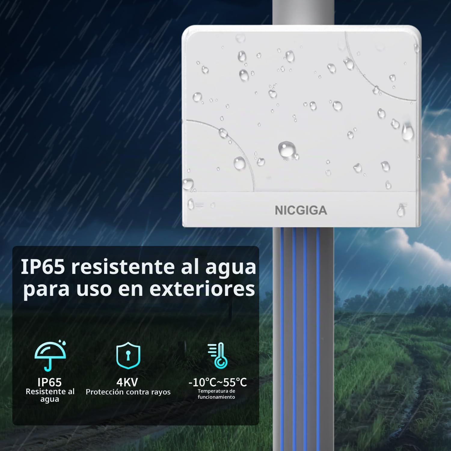 Conmutador PoE impermeable de 8 puertos con 8 puertos PoE+@120W + puerto Gigabit Uplink - NICGIGA Outdoor 10 puertos IEEE802.3af/at - Conmutador de alimentación Ethernet no gestionado con VLAN y
