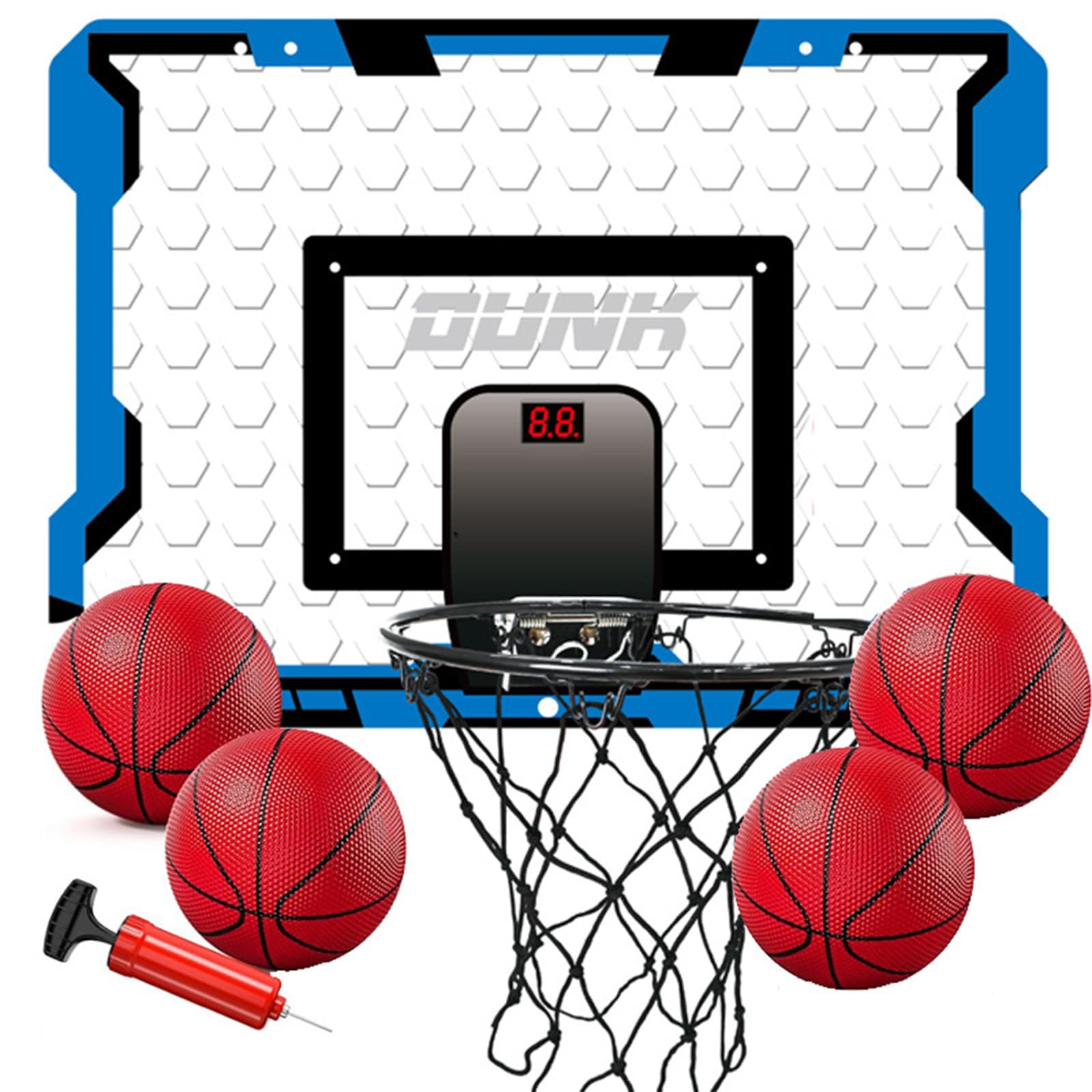 1 Basketballkorb mit 4 Bällen, ABS Rückwand, einfache, für drinnen und draußen, Spaß Hinterhof