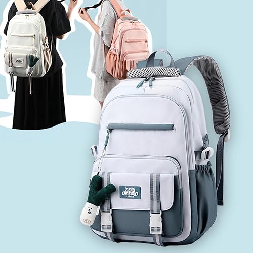 Miniatura 2 de Mochila Kawaii con bonitos accesorios colgantes, bolsa de viaje, grande, impermeable, informal, para mujeres y hombres, Azul, Mochila Kawaii con
