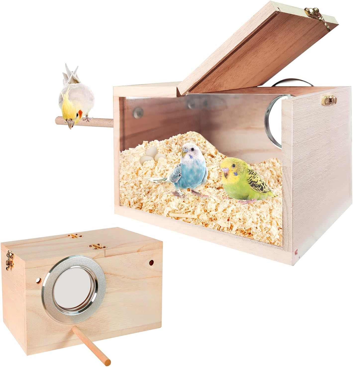 Caja de anidación para periquitos, caja de pájaros transparente para jaulas, casa Nidos para Pajaros Periquitos para cacatúa, agapornis Budgie Finch Parrotlets Canary Conure