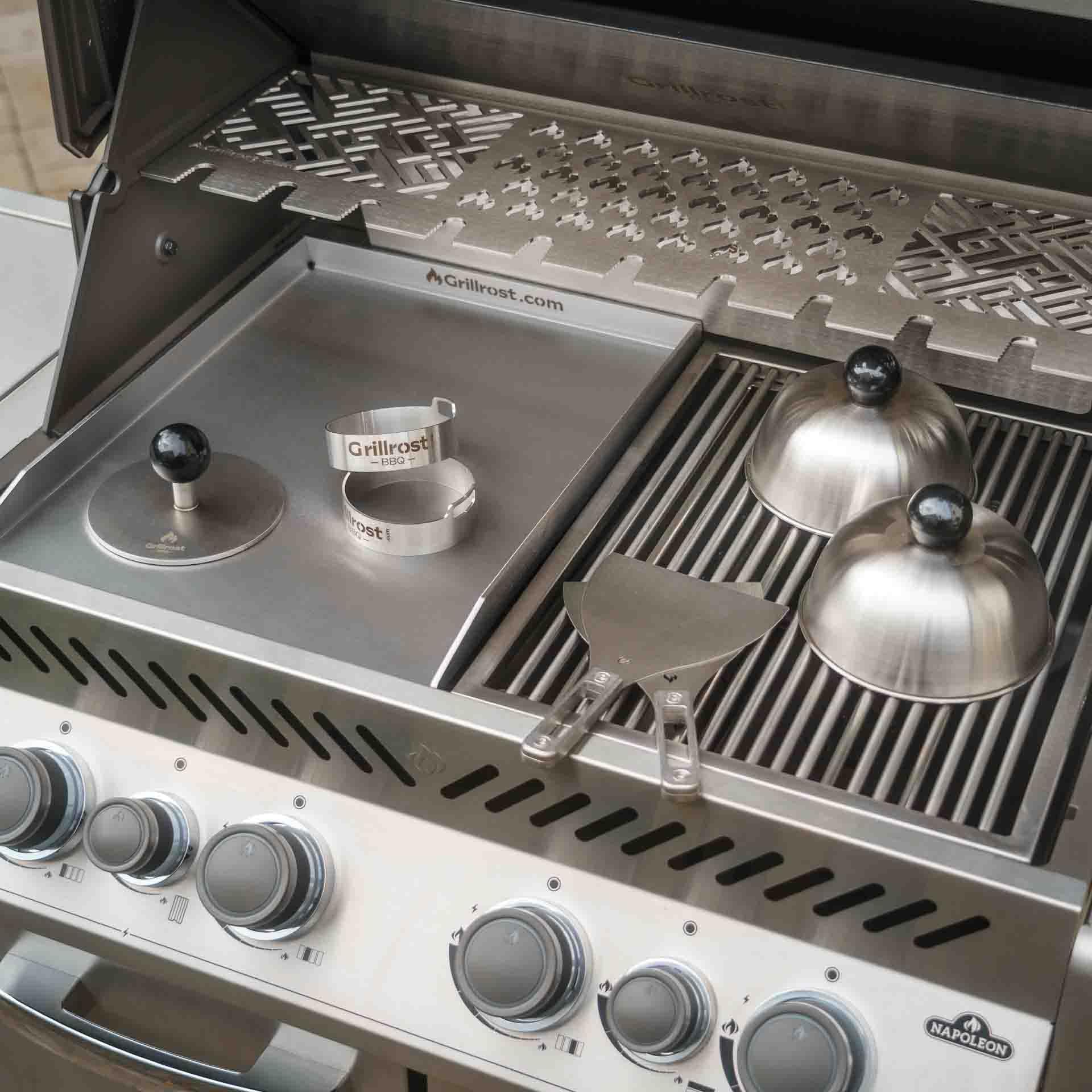Grillrost.com Das Original Burger Smasher - mega stabile Edelstahl Burgerpresse, handgeschweißt für Plancha und Feuerplatte | Burgerpatties direkt auf der Feuerplatte