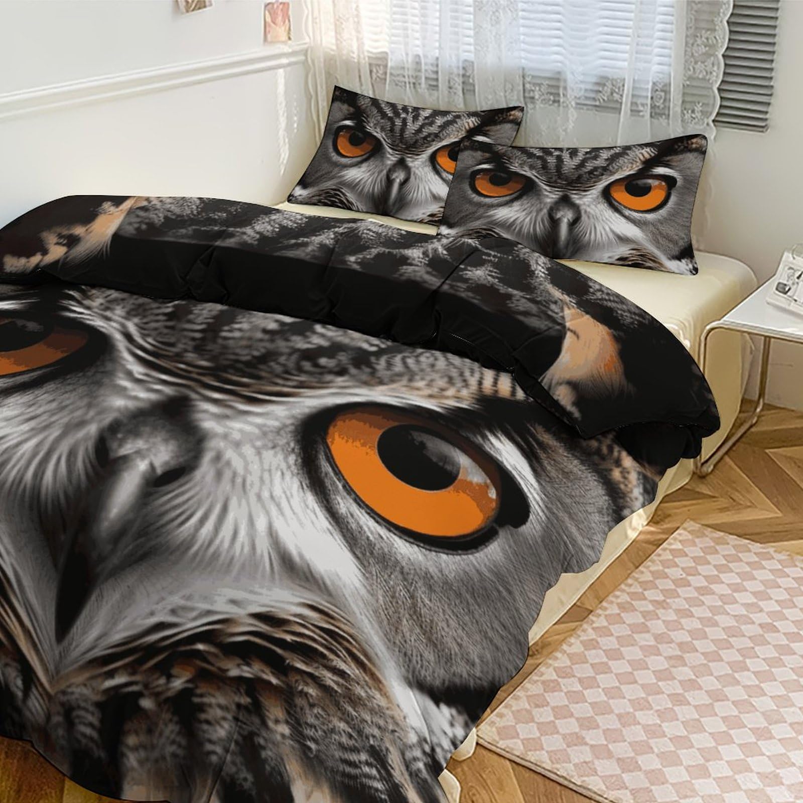 Couette grand lit isolante motif hibou contre le froid nocturne 3 pièces