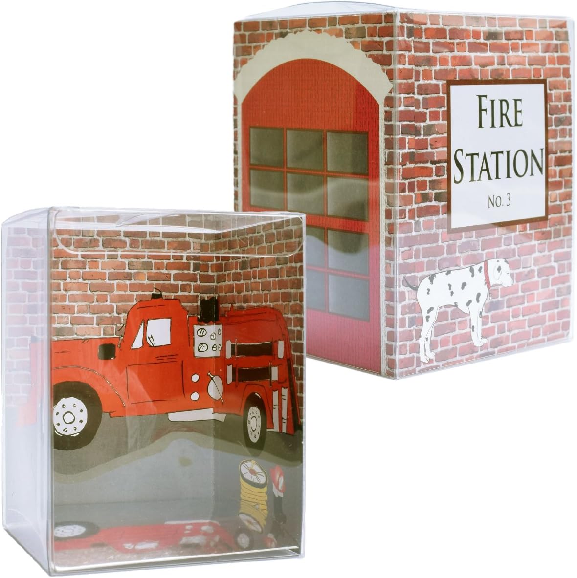 Fire Truck Party Supplies,12 Firefighter Favor Boxes, Birthday Treats and Goodie Containers, 3x3 Single Cupcake Boxes with Inserts, Fire Station Decorations, Brick Wall, Dalmatian, Firetruck Design
