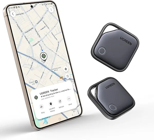 UGREEN FineTrack S 2-Pack Bluetooth Tracker Tags Work with Samsung SmartThings APP (Samsung Only), 550-Days Replaceable Battery Item Finder Smart Tag for Key Luggage Passport