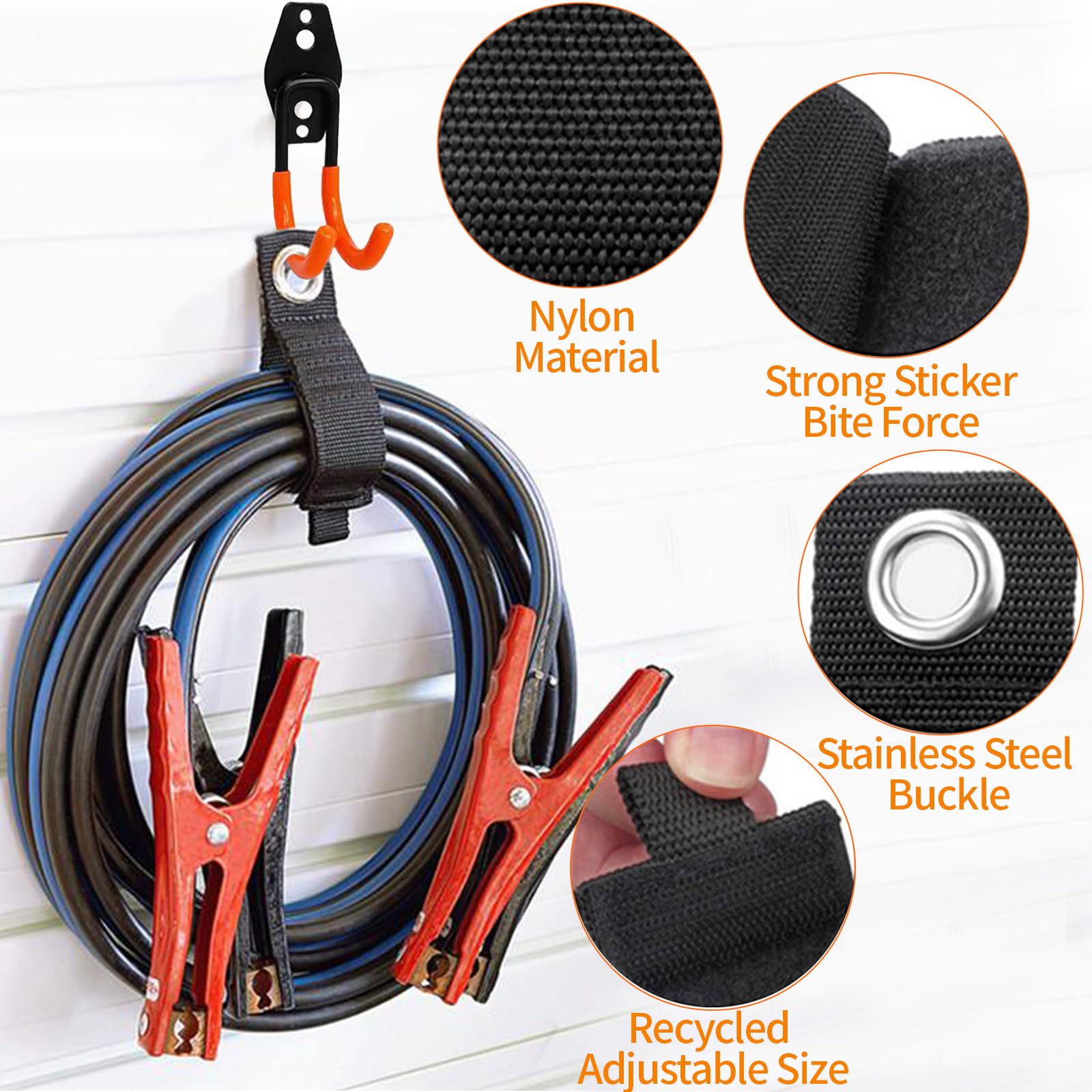 Lot 12 Crochets De Rangement Garage Mural Robuste Orange – Support Vélo, Échelle, Outils, Charge Jusqu’à 40 Kg, Avec Chevilles Et Sangles