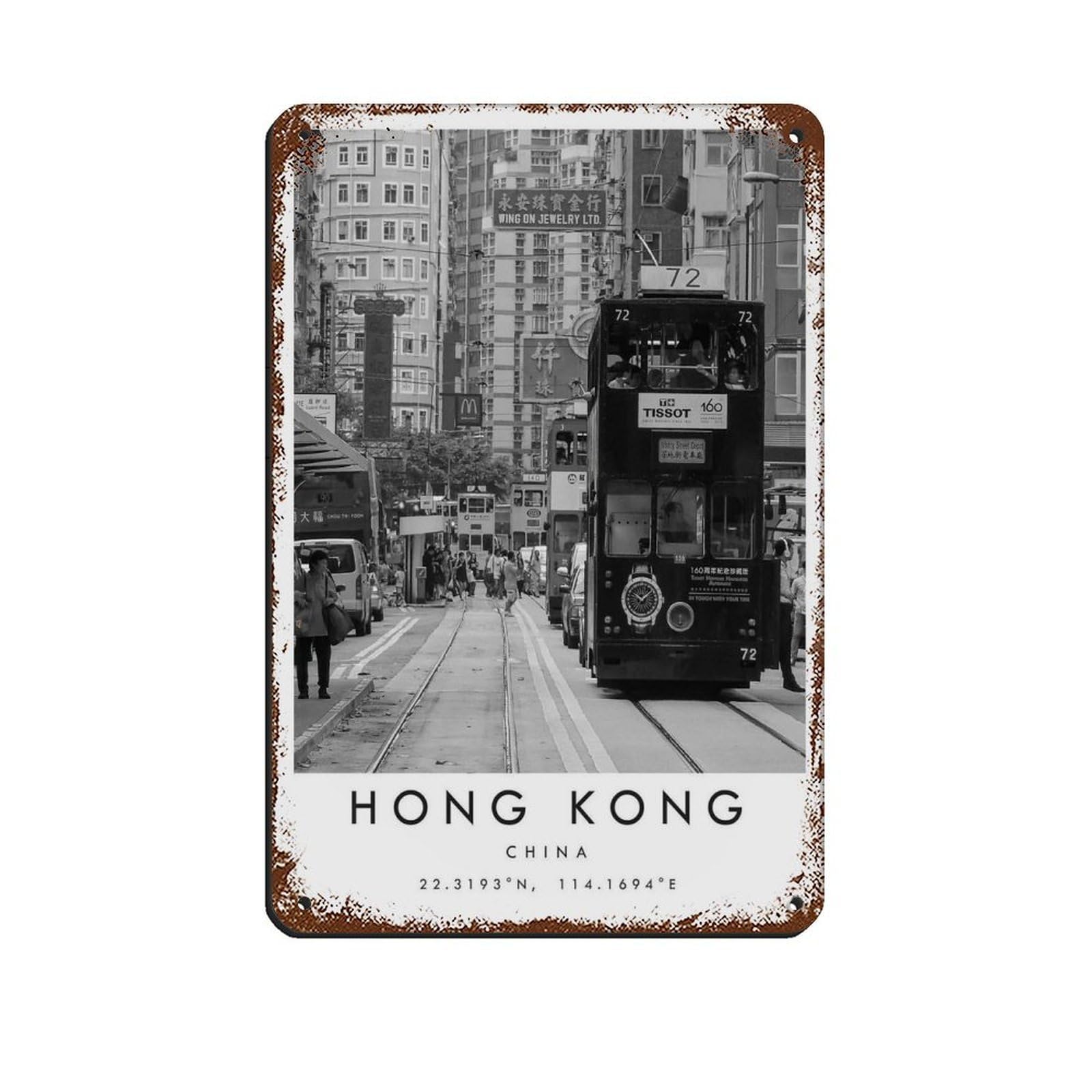Hong Kong Travel, China Poster Tin Sign Vintage Metal Pub Club Cafe Bar Home Wall Art Decoration Poster Retro 8x12inch(20x30cm)