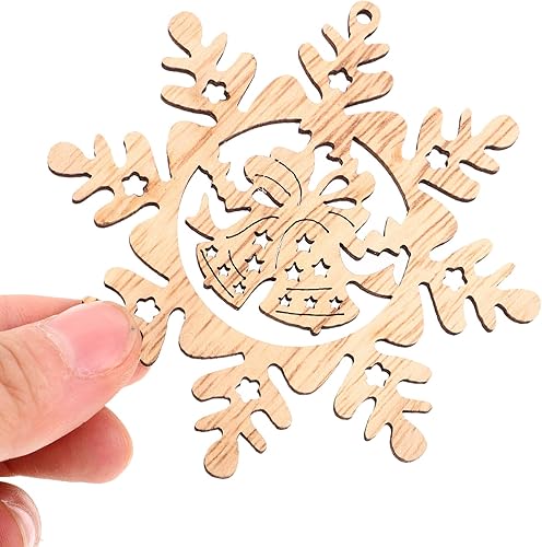 Miniatura 3 de EXCEART Adornos de madera de Navidad, recortes de copo de nieve de madera, rebanadas de madera en blanco, adornos de Navidad rústicos 3D, decoración