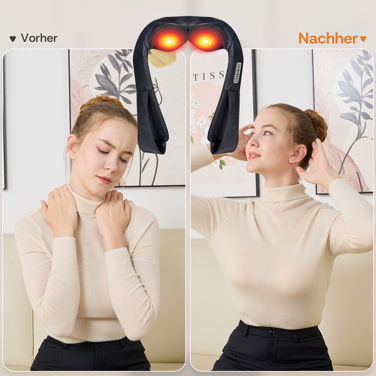LAOBEN Massagegerät von tiefem Gewebe Shiatsu Nackenmassagegerät mit Thermostatfunktion Elektrisch Massagegeräte für Nacken Schulter Rücken Muskel Schmerzlinderung zu Hause Büro und Auto