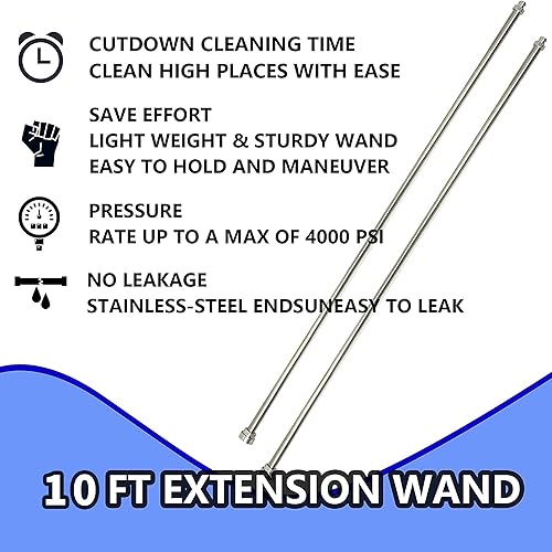 Miniatura 4 de Hourleey Varita de extensión para lavadora a presión, acero inoxidable de 120 pulgadas (10 pies) con lanza de conexión rápida de 14 de pulgada, 2