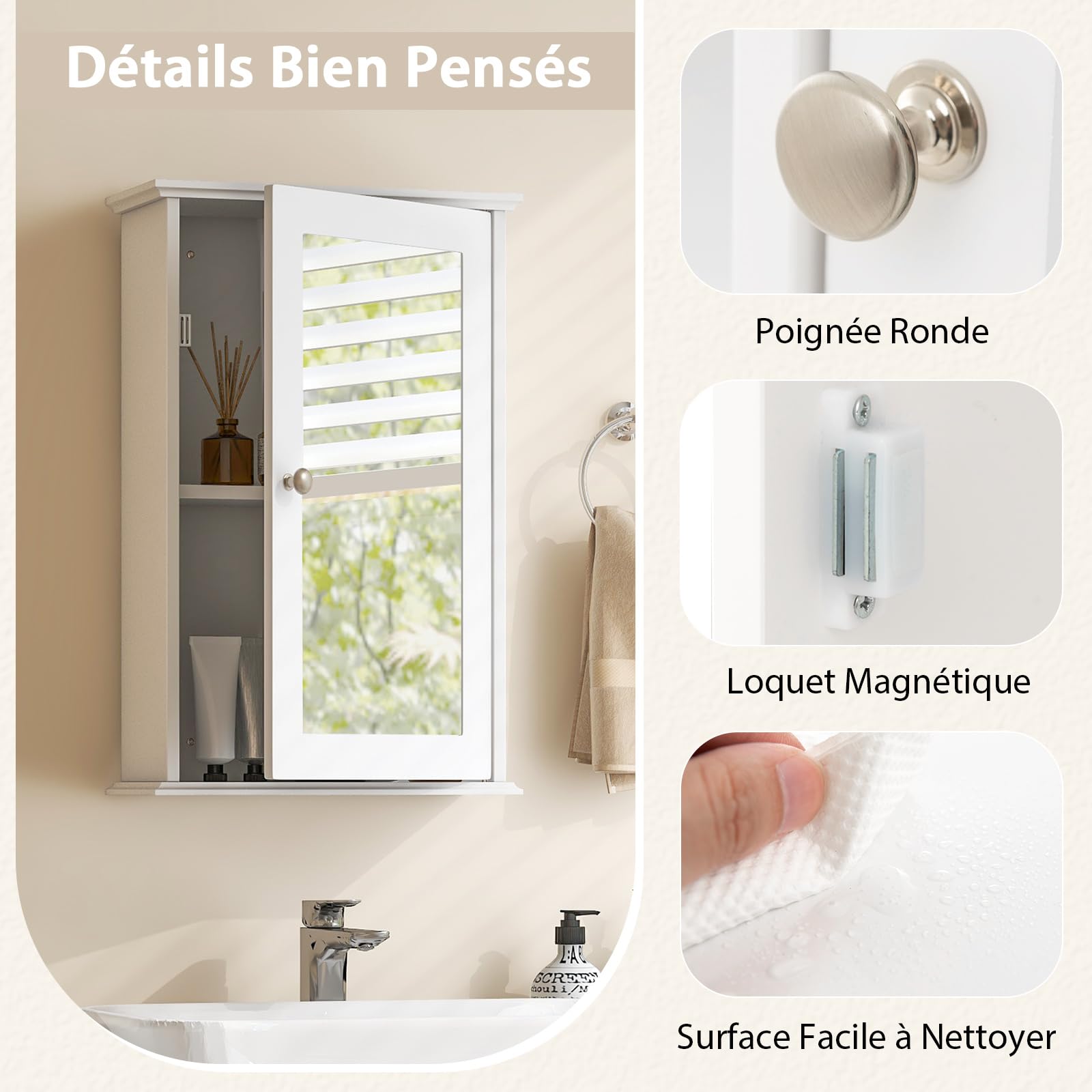 COSTWAY Armoire Murale de Salle de Bain, Meuble Salle de Bain avec Porte-Miroir, Meuble Suspendue à 2 Niveaux, Armoire à Pharmacie, Étagère Réglable, 15 x 34 x 53 cm (Blanc)