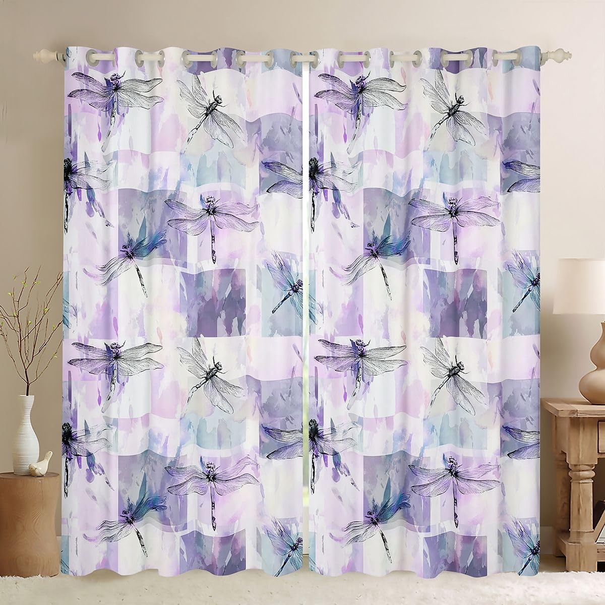 Boho Moon Sun Curtains & Drapes 38"Wx45"L Bohemian Dragonflies Blackout Curtains For Bedroom Living Room,Galaxy Planet Stars Window Curtains Tribal Exotic Diamond Window Curtains 2 Panels Navy Blue