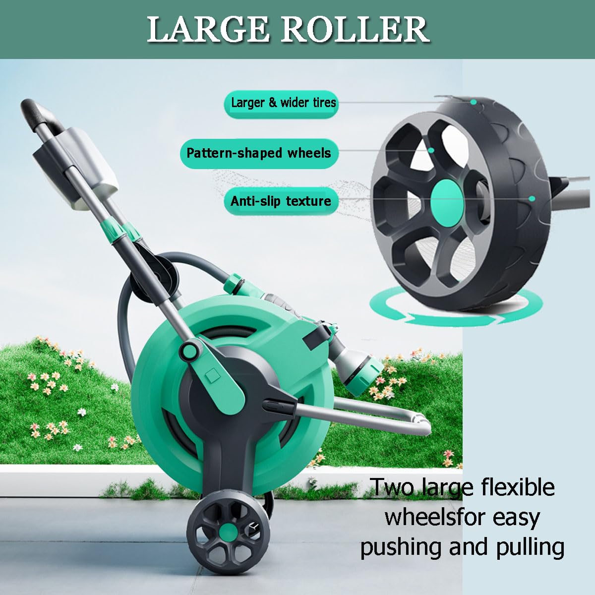 Manguera retráctil de carrete automático, carrete de manguera de jardín retráctil montado en la pared, rodillos grandes, 10 m/15 m/20 m/25 m/30 m/40 m/50 m, con hebilla de almacenamiento, con caja de