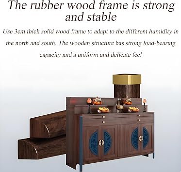 Solid Wood Personal Shrine Altar Table, Buddhist Altar De Muertos De Madera Shrine, Chinese Offering Table with Storage, Buddha Niche for Living Room, Home (34.6 * 23.6 * 50in)