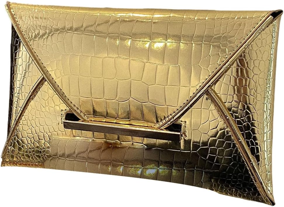 QWINEE Women's Sparkly Metallic Clutch Bags Crocodile Print Elegant Mini Crossbody Purses PU Leather Evening Party Purses