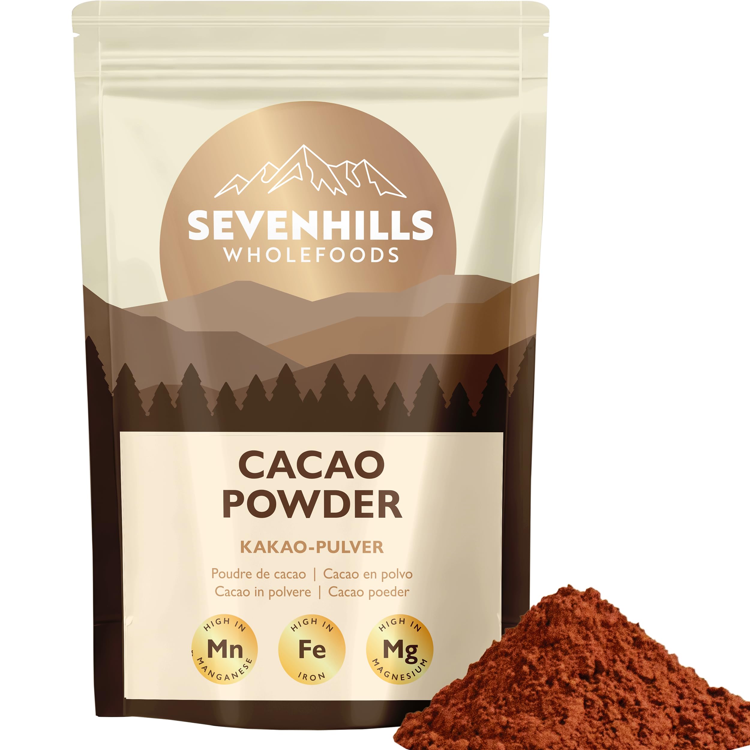 Sevenhills Wholefoods Cacao in Polvere 400g - Non Alcalinizzato - Ricco di Ferro e Magnesio - Puro, di Alta Qualità, Senza Zucchero, ideale per Dolci, Frullati e Cioccolata Calda