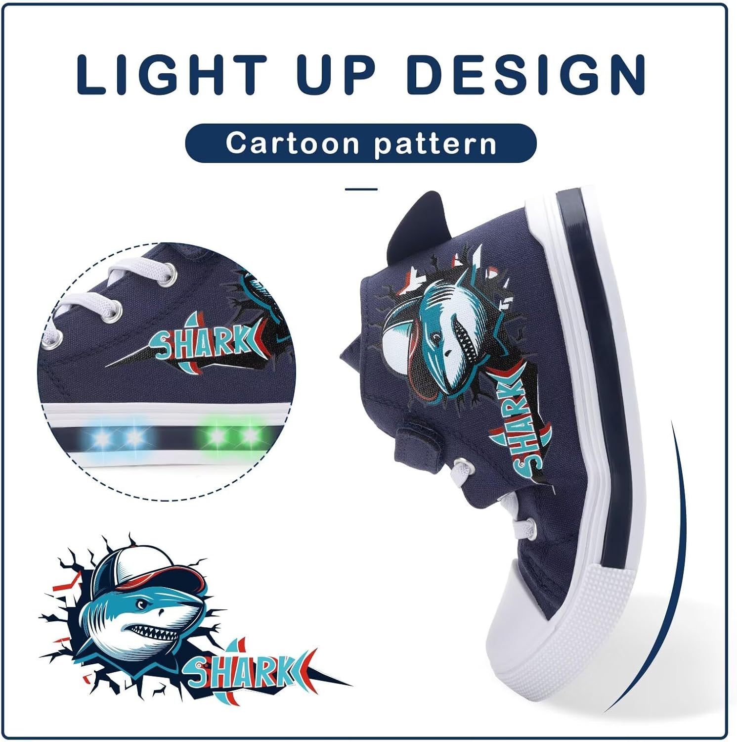 EUXTERPA Kids Toddler Sneakers Light Up Flashing Shoes Girls Boys Easy Fasten High Top Walking Canvas Sneaker - Image 2