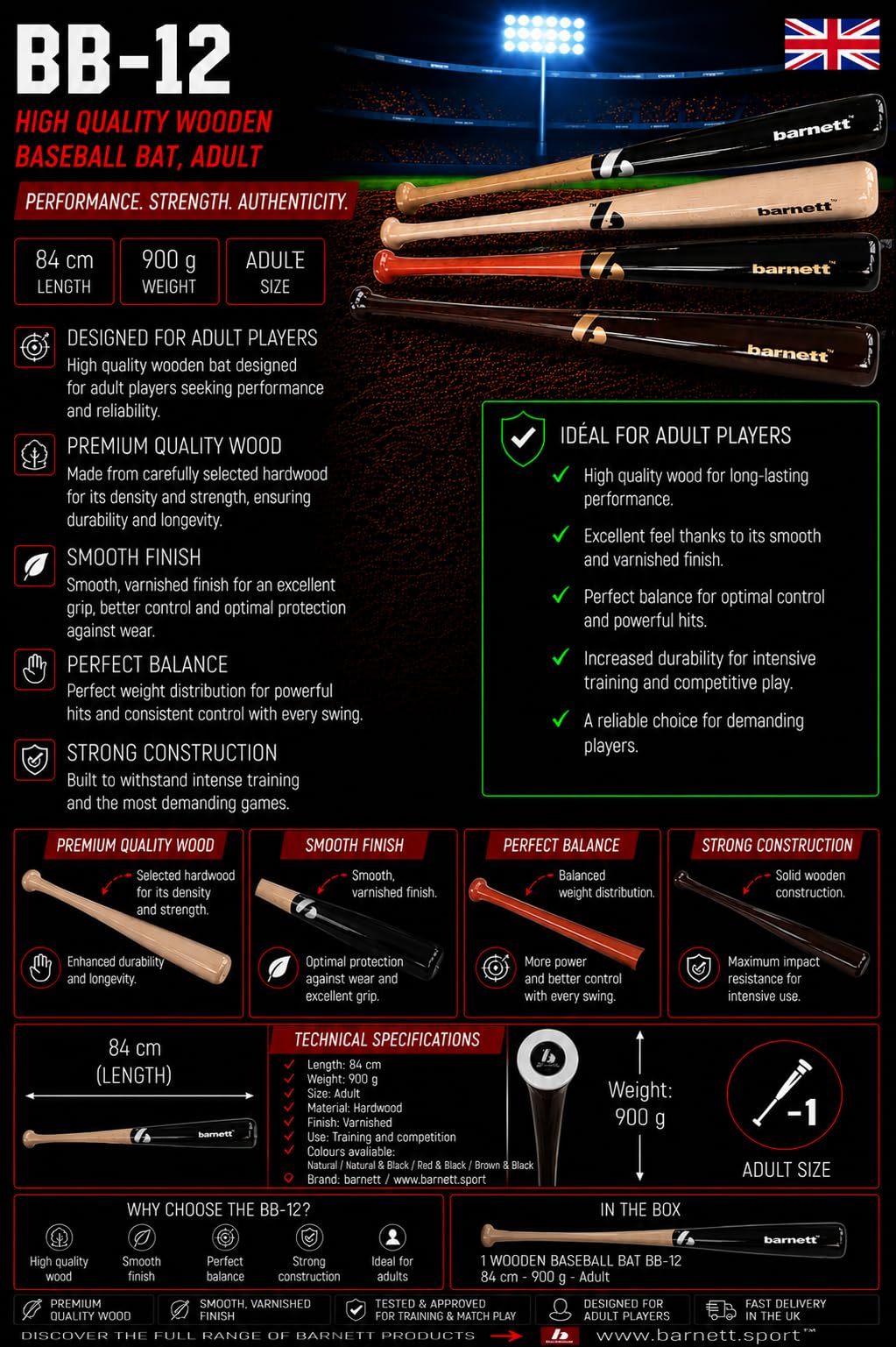 BB-12 - Bate de béisbol en madera (naranja)