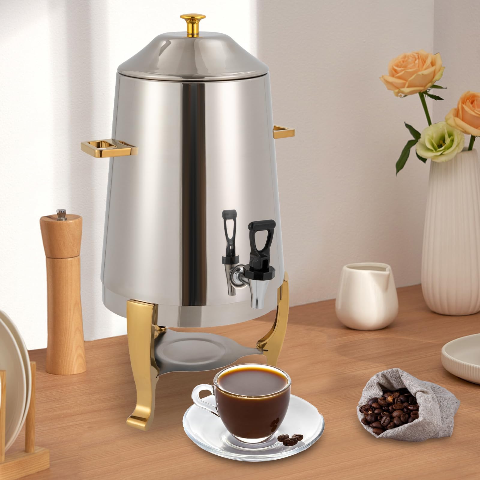 Distributore elettrico per bevande calde, 13 l, in acciaio inox, con vassoio per carburante, per feste, buffet, catering