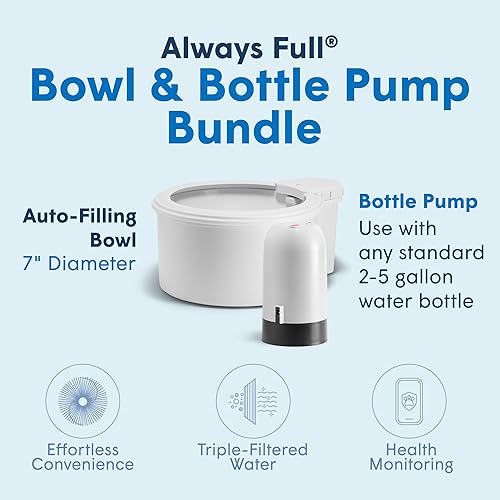 Miniatura 2 de Paquete de bomba de agua para mascotas de 7 pulgadas y botella, autolargable, agua filtrada limpia, monitoreo de hidratación habilitado por