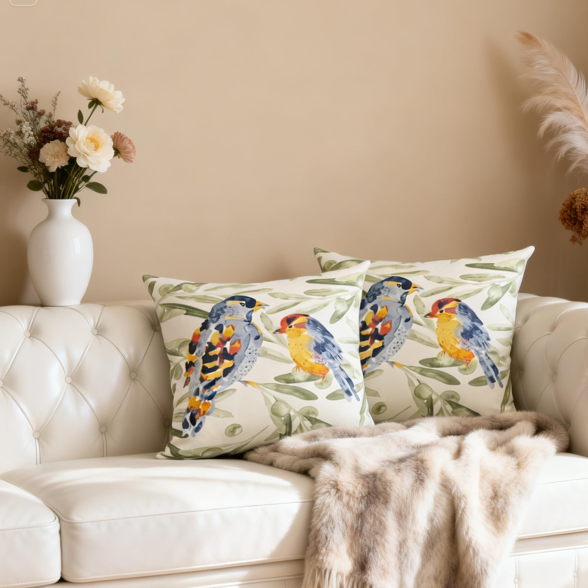 HER HWA Outdoor Printed Pillow Covers ONLY, 18x18 Inches, Pack of 2 – Double-Sided Pattern, Water-Resistant, Smooth Zipper, Durable Polyester for