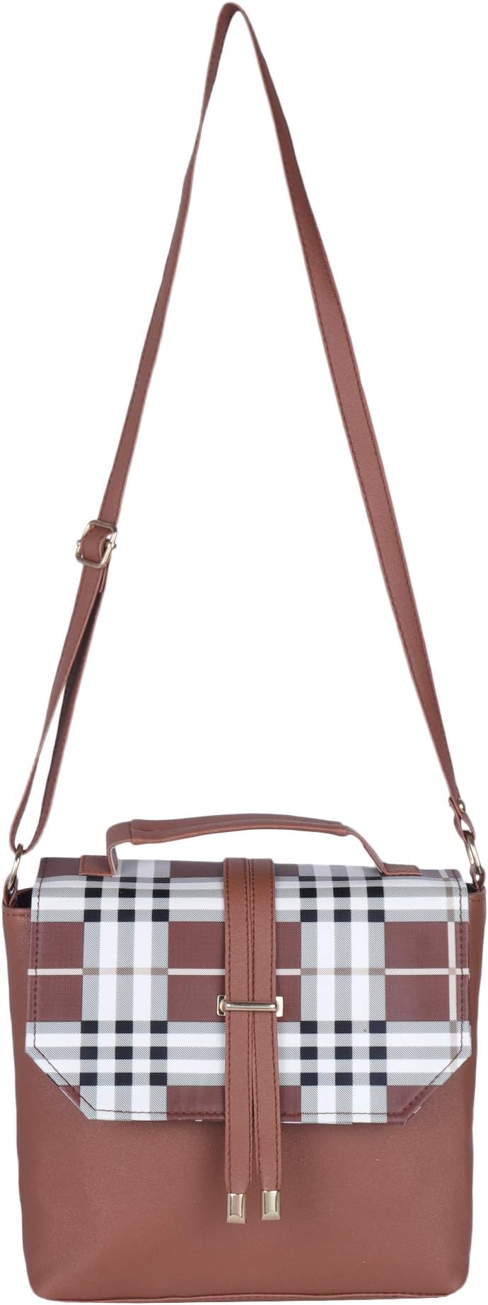 Cocksure Women's Pu Brown Check Sling Bag