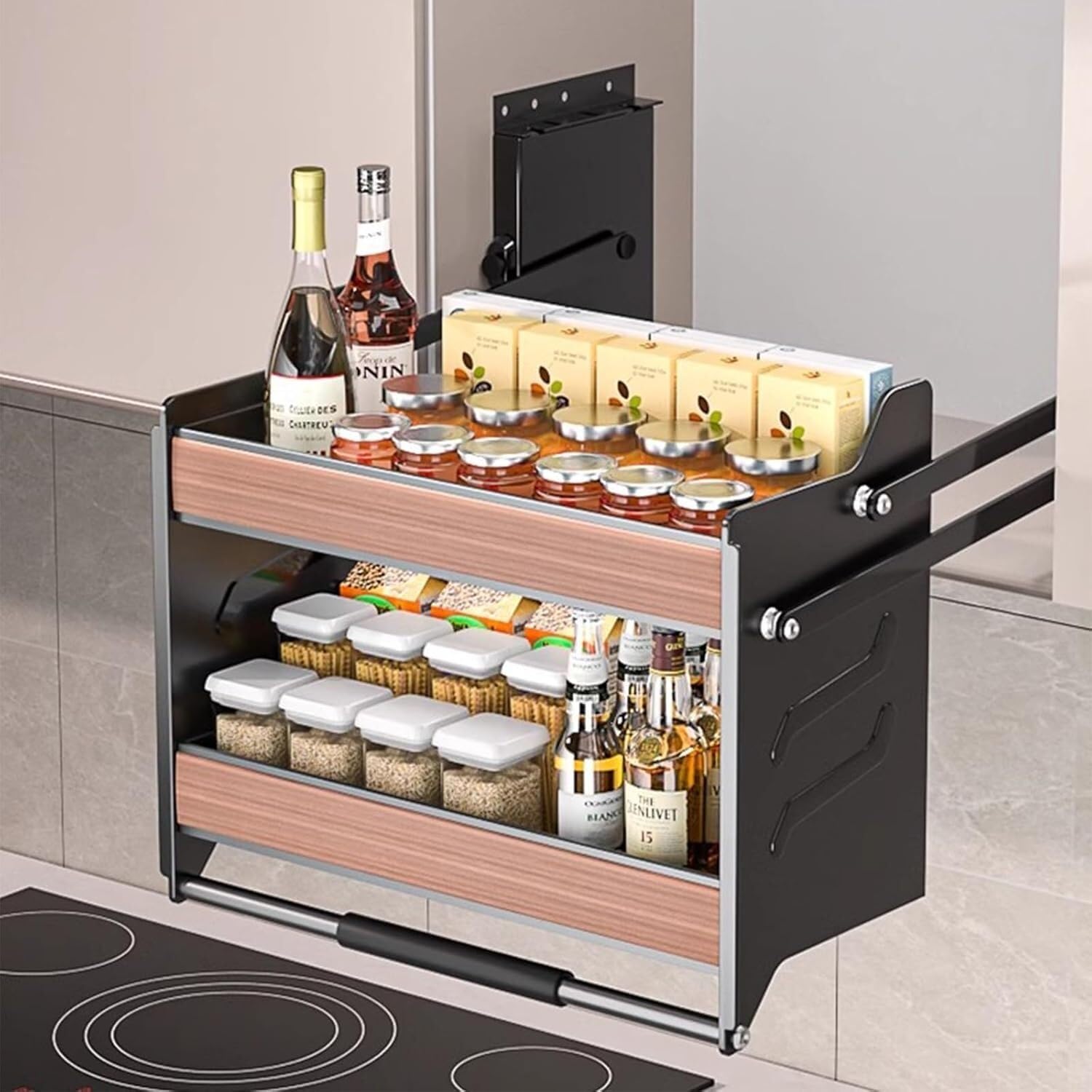 TIST Cabinet Pull-Down Shelving System Pull-Down Cabinet Organiser Heavy Duty Liner Space Saving Pull-Down Shelves Space Saving(400)