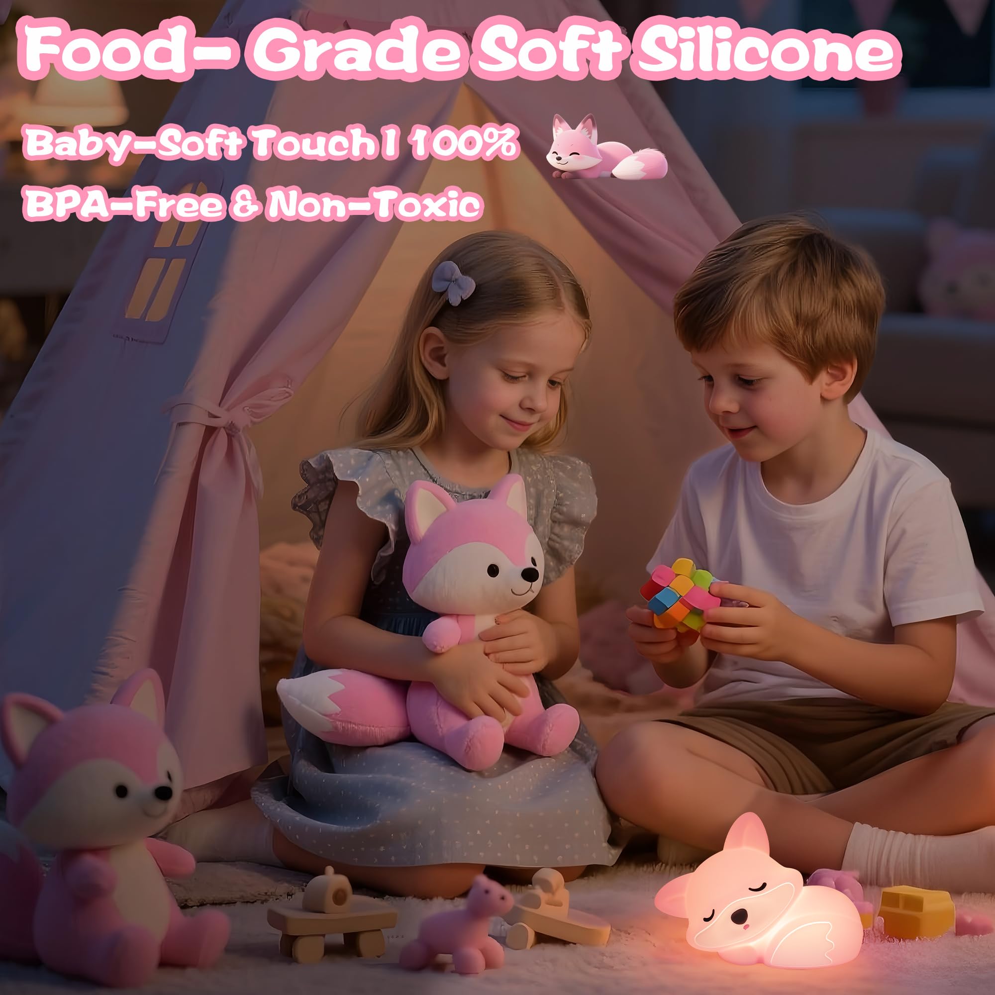 YuanDian Fox Night Light for Girls Squishy Fox Silicone Lamp Novelty Gifts - Image 4