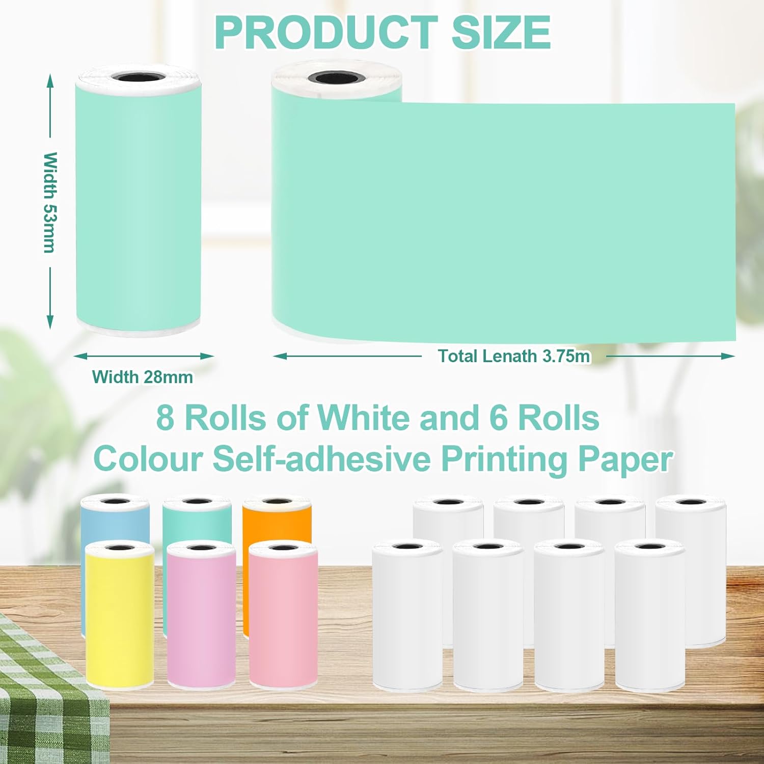 14 Rolls 53mmx28mm Thermal Printer Paper, Mini Colorful Self-adhesive Label Printer Paper Compatible With Phomemo Memoking Mini Printer, Study Notes, Journal Photos(Multicolor)