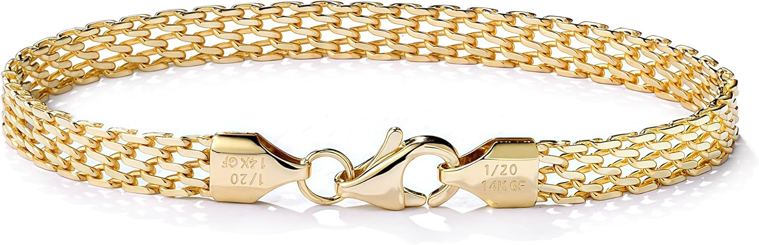 5mm Mesh Link Chain Bracelets for Women 14K Gold Bracelets Dainty Link Bracelet 6.5-8 Inches Jewelry Gifts Sweat Proof and Fade Resistant Lifetime Quality