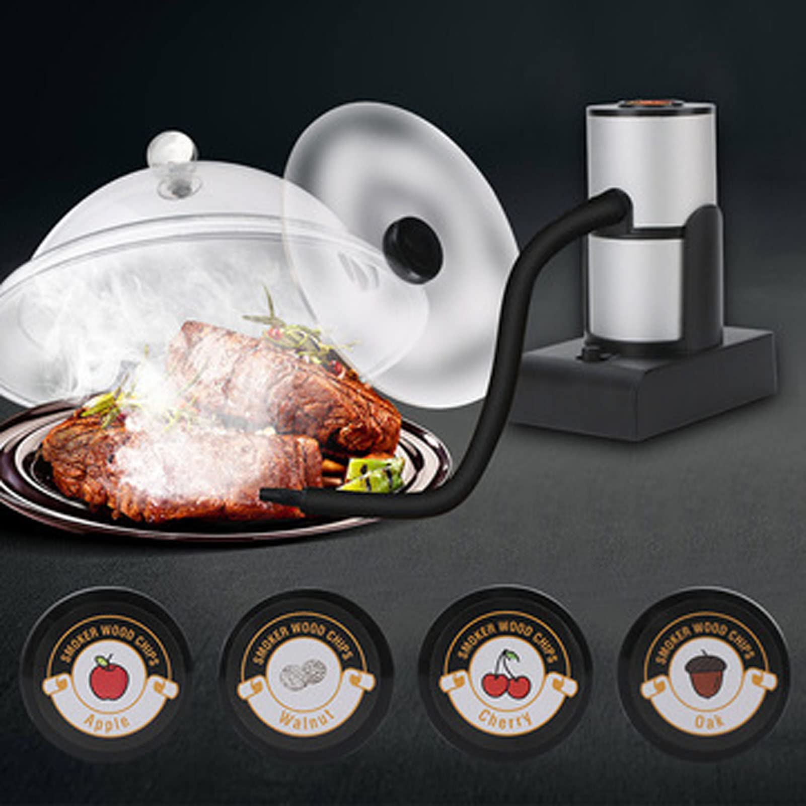 Lavishness Macchina per affumicare gli alimenti Infusore per fumo di legno Macchina per affumicare carne e bevande con tubo Contenitore per trucioli di legno Lega di alluminio