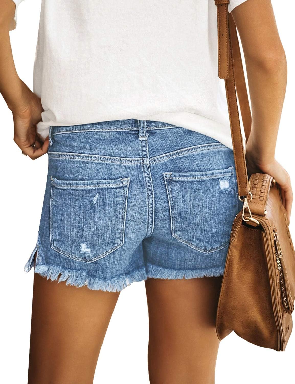 luvamia Jean Shorts Womens Mid Rise Stretchy Cut Off Frayed Denim Shorts Ripped Summer Casual Beach Vacation Clothes - Image 2