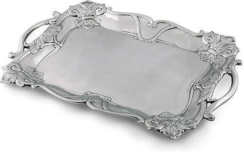 Arthur Court Diseños de aluminio Fleur-De-Lis Rectángulo 19 pulgadas x 13.5 pulgadas