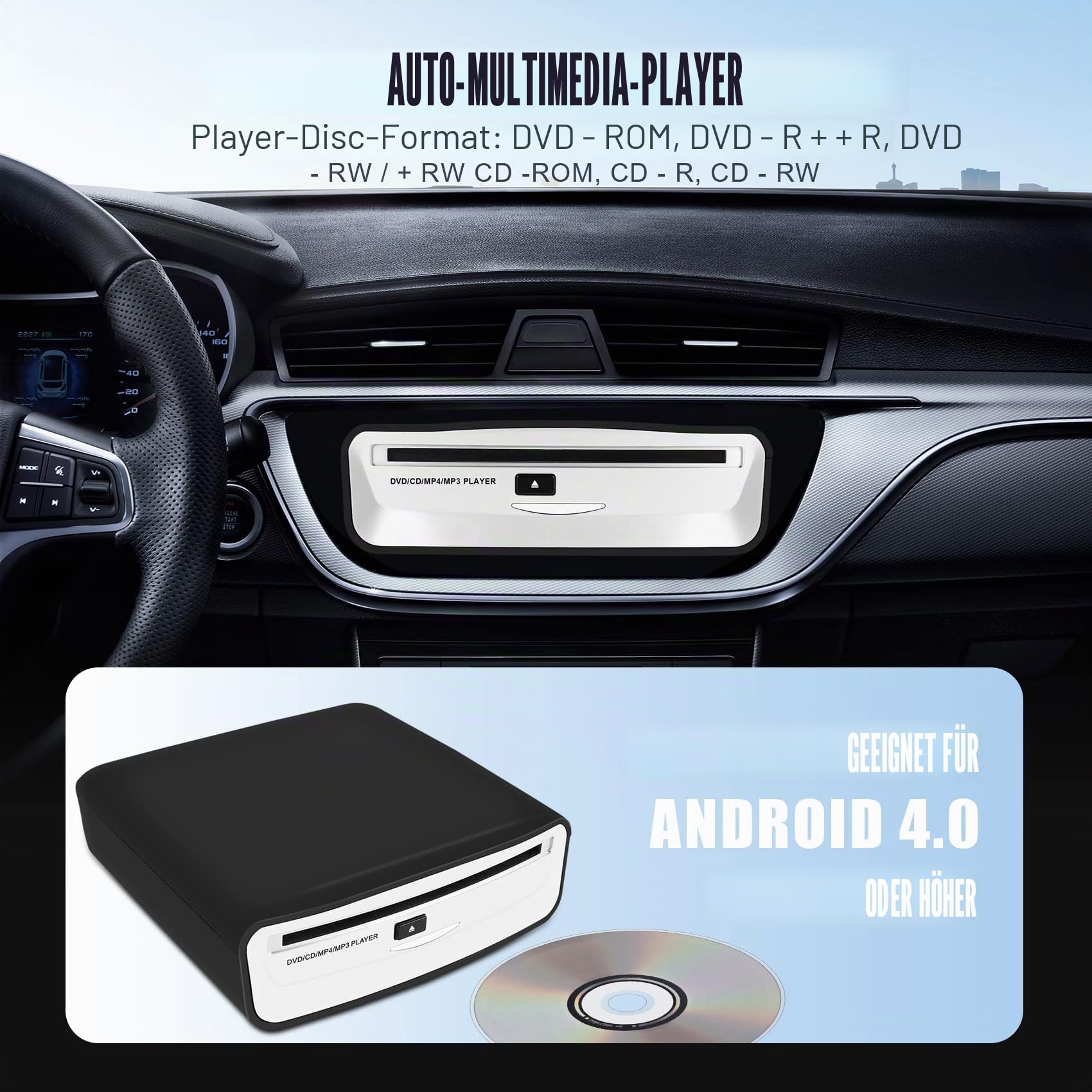 Autoradio mit CD DVD Player mit USB Externes Auto Radio FM USB SD AUX MP3 CD Player Autostereo für Auto Multimedia Player