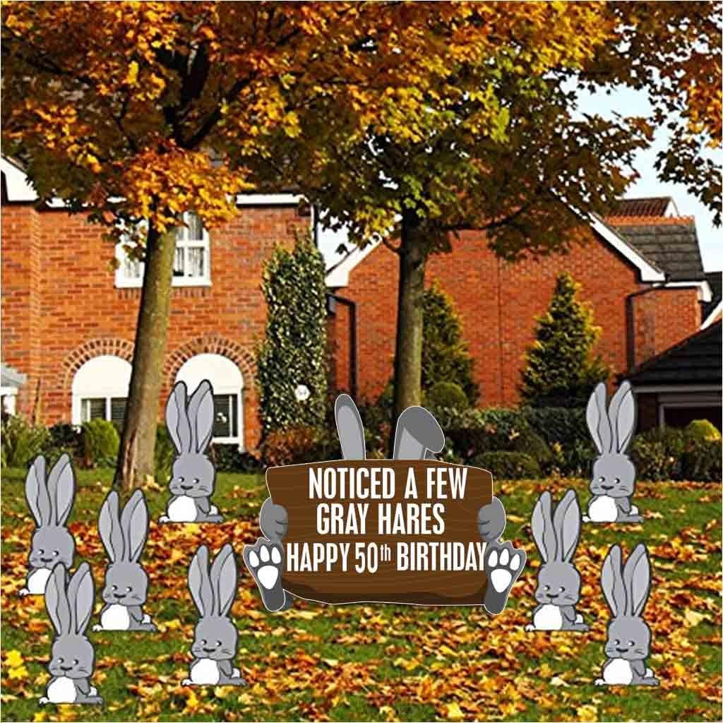 VictoryStore Funny 50th Birthday Yard Signs, Noticed A Few Gray Hares 50th Bday Lawn Signs, 9 Piece Set, Includes Stakes, American Made, 12431