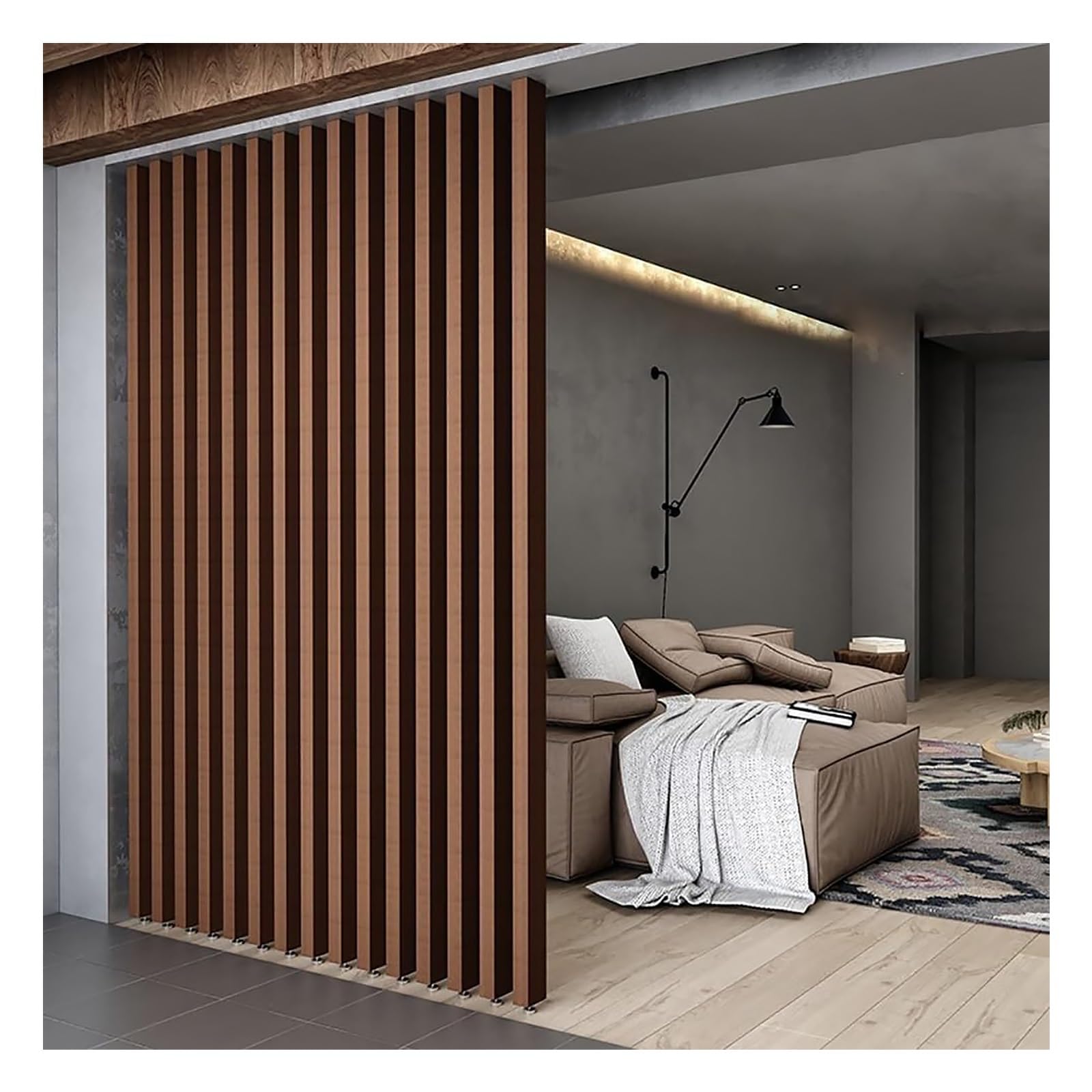 Room Divider,Wall Partition Room Divider Floor to Ceiling Slats,Partition Column Versatile Space Separator100-230cm Tall Privacy Screens,Thicked Metal Base(6-pcs,155cm/61.0in/5.08ft)