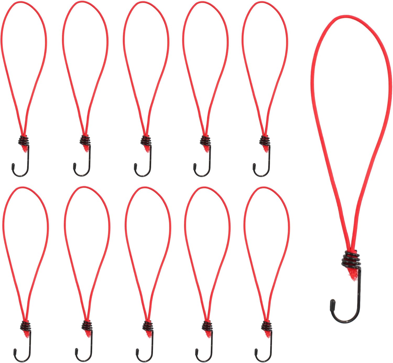 12PCS 9Inch Small Bungee Cord with Hooks, Red Outdoor Heavy Duty Bungee Straps for Boating, Camping, Tents, Hiking, Hunting, Trucks