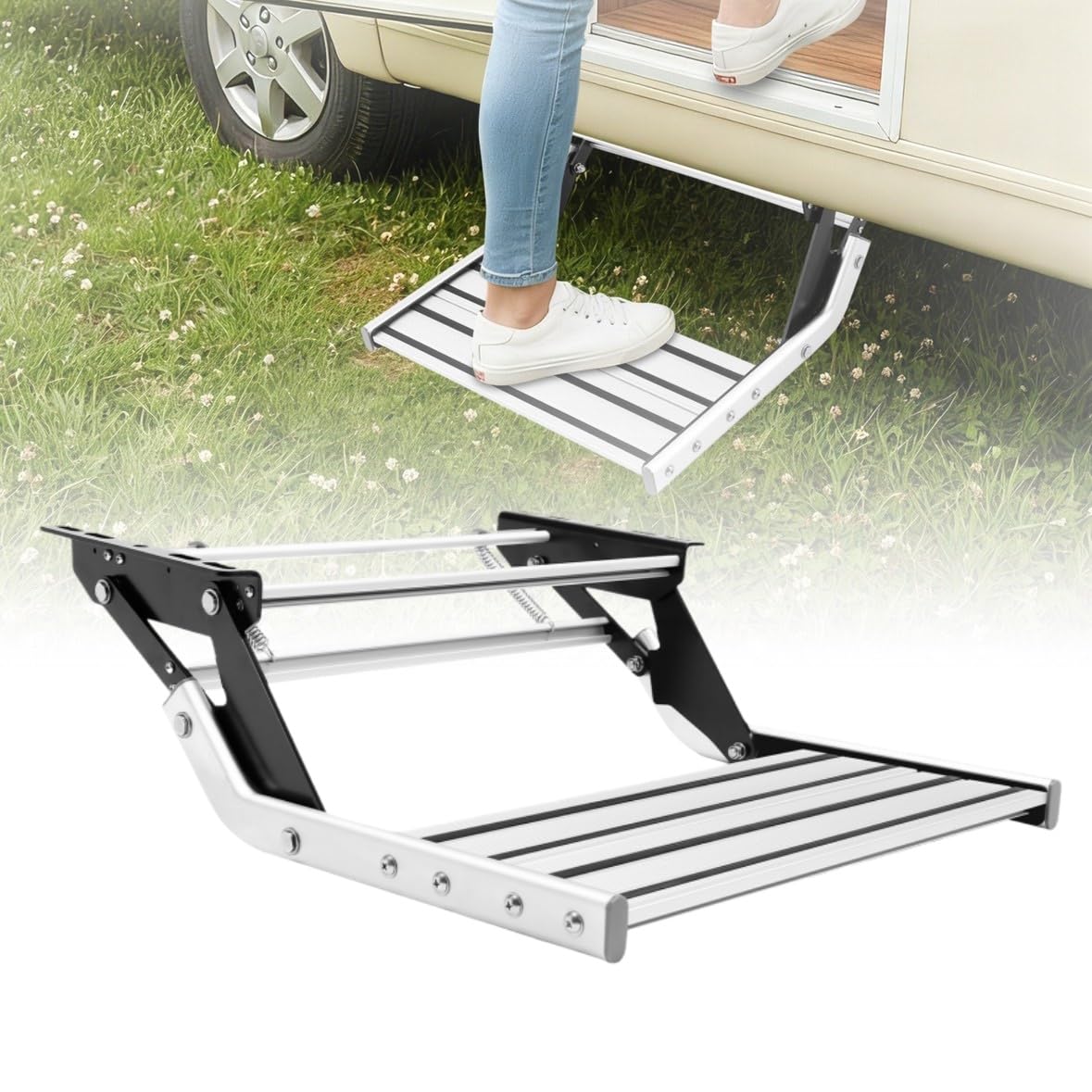 Escalón manual para caravana, 55 cm, doble escalón, accesorios para caravanas y camiones, con capacidad de carga de 150 kg, escalones de camping, escalones para autocaravanas, remolques de