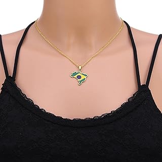 Map Necklace - Brazil Map and Flag Pendant Necklace | Brazil Map Necklace, Travel Commemorative Accessories Piccante